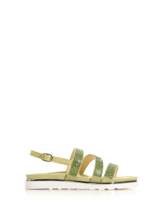 Flat two-band sandal with rhinestones