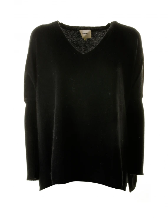 Black V-neck sweater