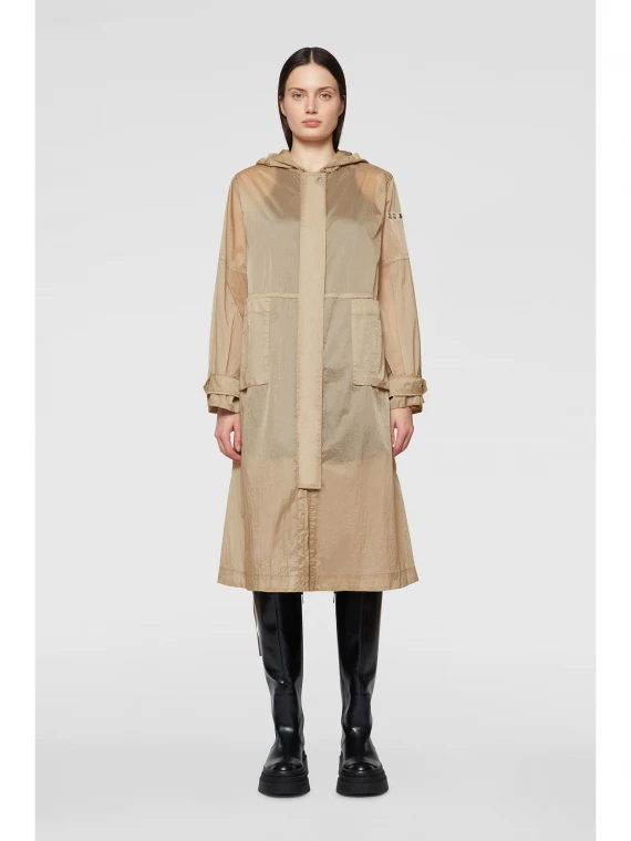 Parka lungo beige con cappuccio