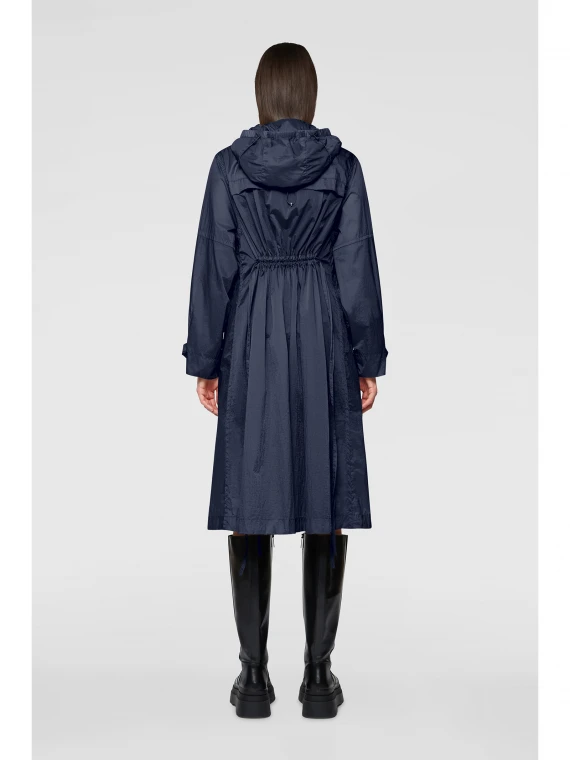 Long navy blue parka with hood