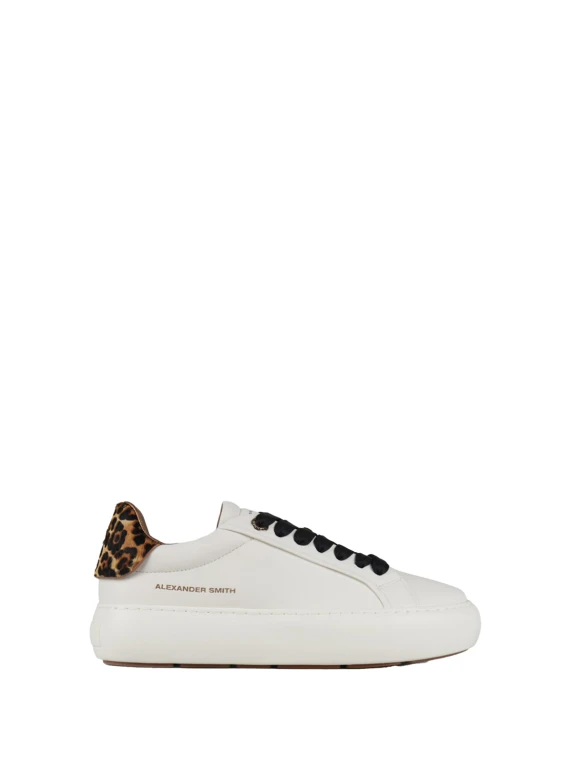 Sneaker Soho bianco in pelle con tallone leopardato