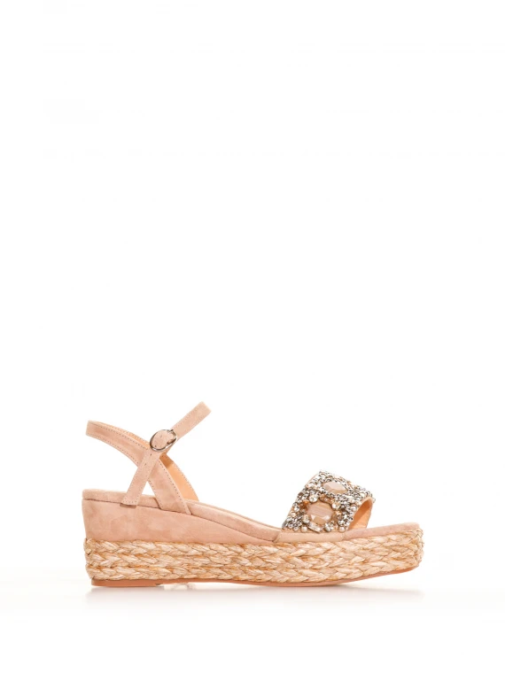 Suede sandal with jewel stones