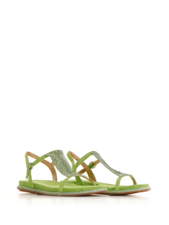 Suede sandal with rhinestones