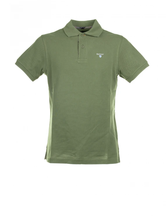 Short-sleeved olive piqué polo shirt