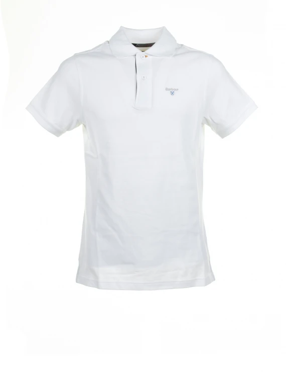 White short-sleeved piqué polo shirt