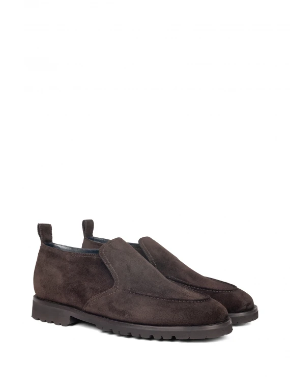 Dark brown suede slip-on ankle boot