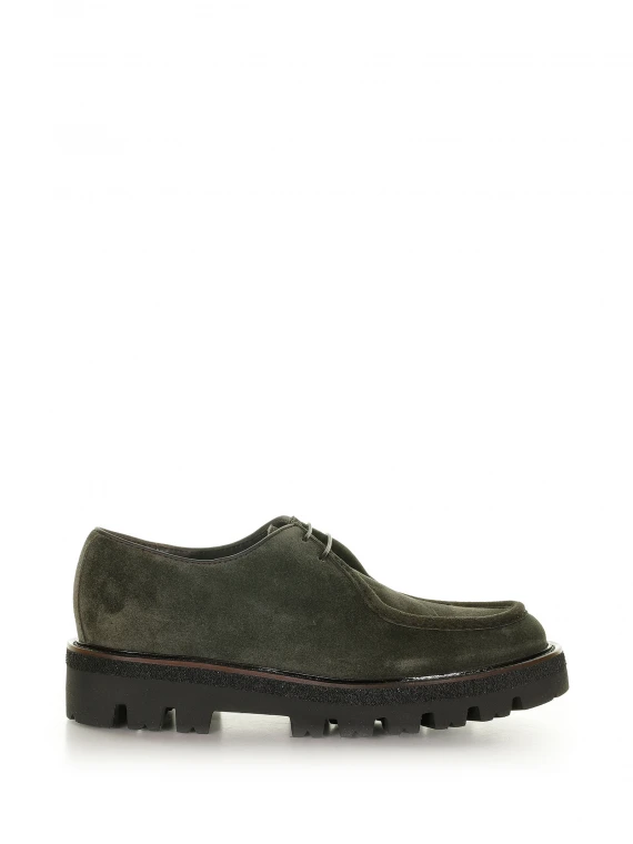 Mocassino in suede verde con lacci