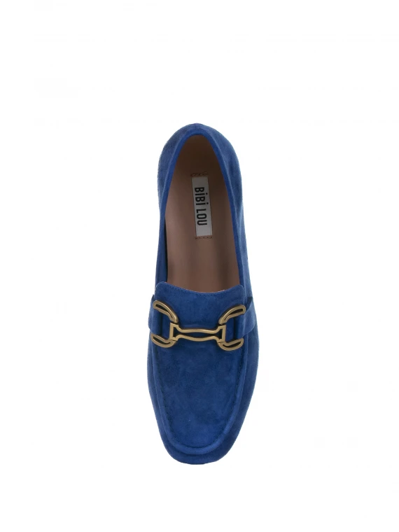 Mocassino in suede blu con morsetto