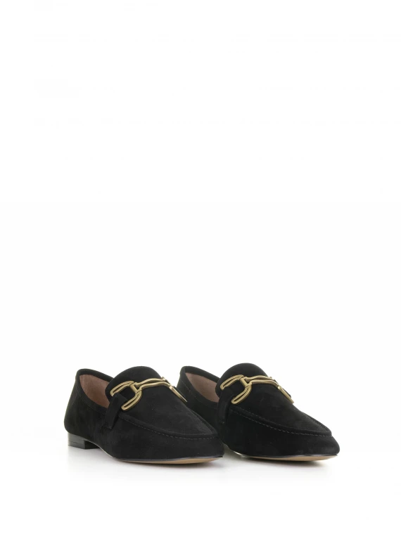 Black suede moccasin with horsebit