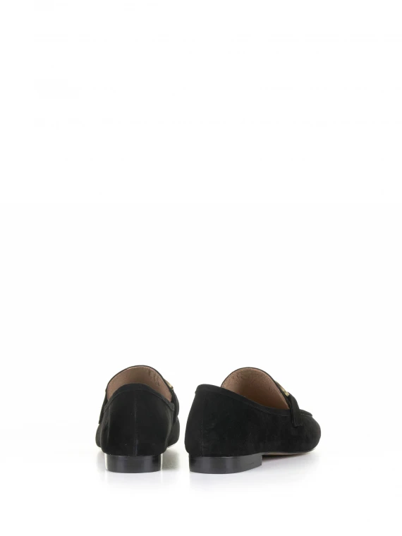 Black suede moccasin with horsebit