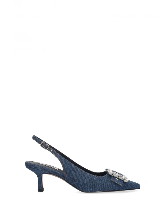 Chanel slingback denim con dettaglio strass