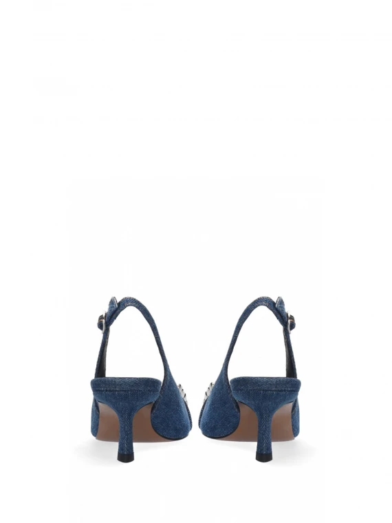 Chanel slingback denim con dettaglio strass