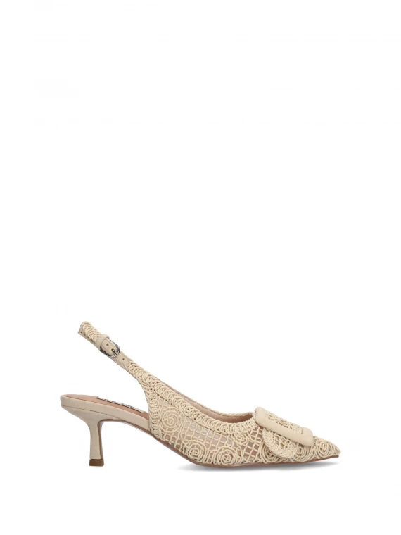 Chanel slingback in beige macramé