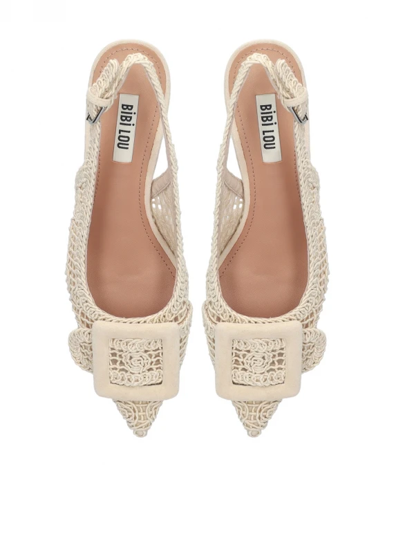 Chanel slingback in beige macramé