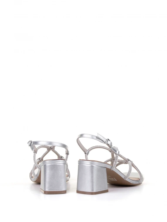 Silver sandal with rhinestones and heel