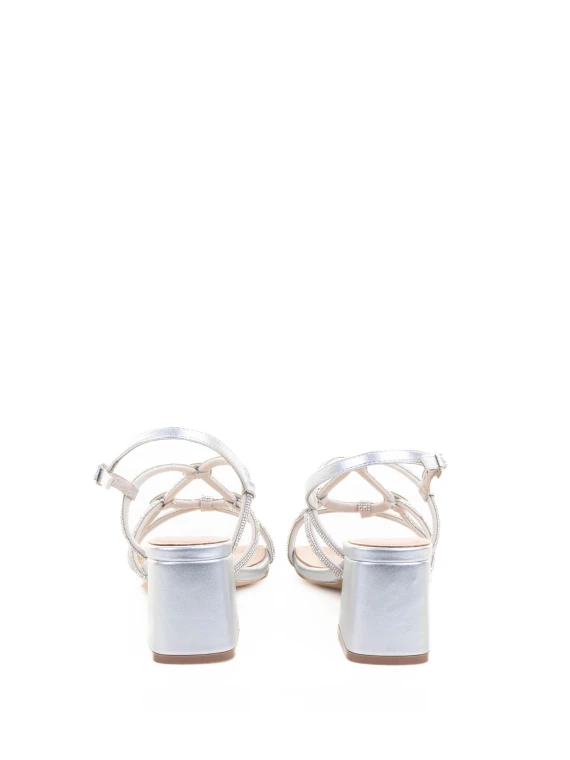 Silver Sandal with Glitter Square Heel