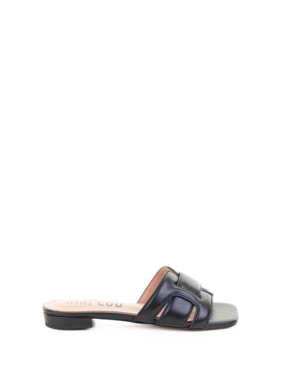 Ciabatta flat nera in pelle