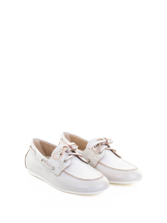 Women's White Leather Boat Moccasin