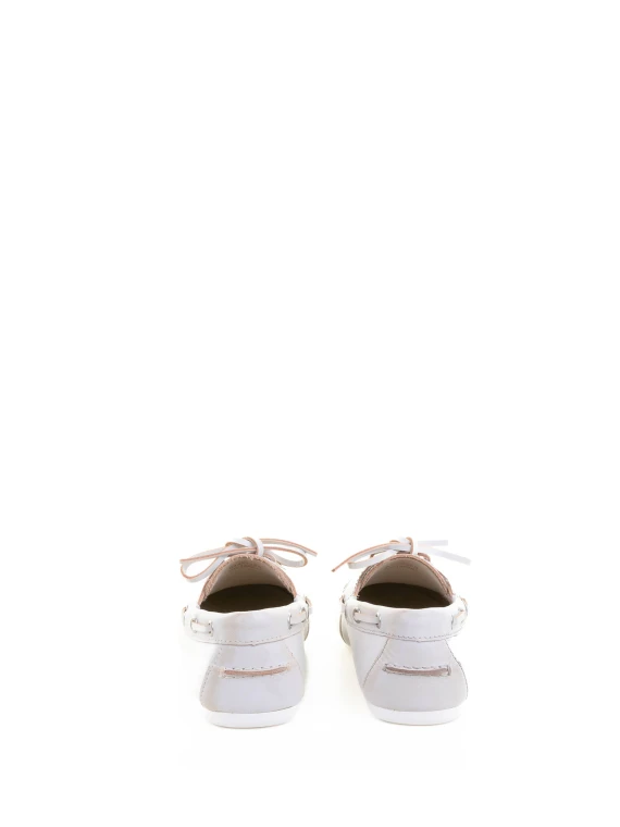 Women's White Leather Boat Moccasin