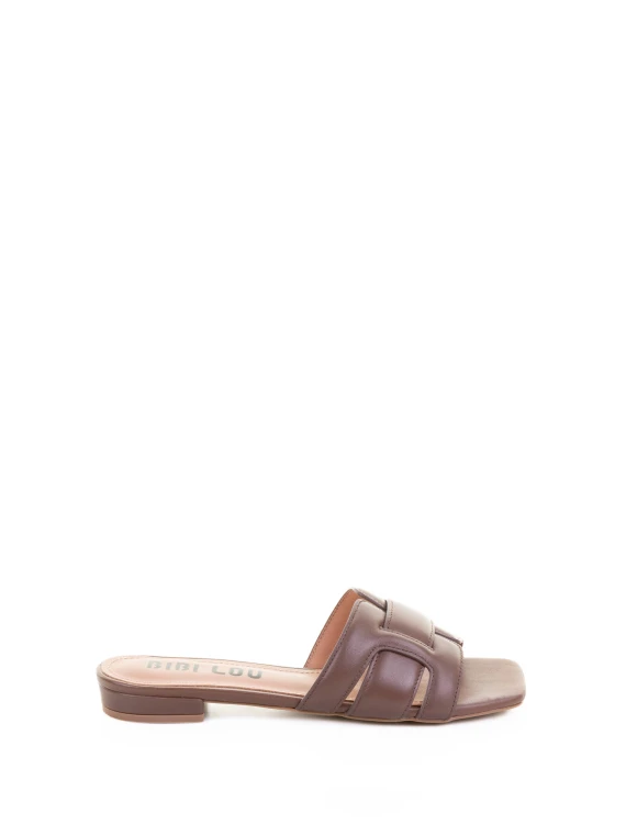 Ciabatta flat marrone in pelle