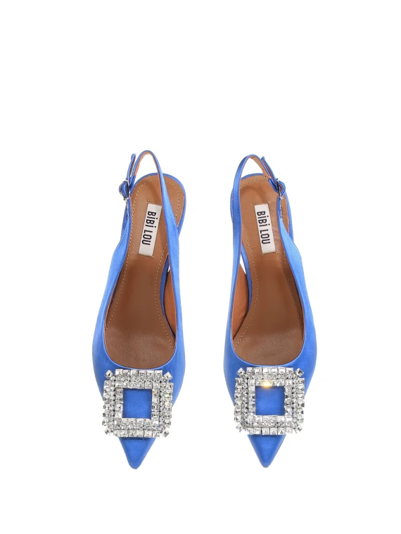 Slingback in raso con dettagli strass
