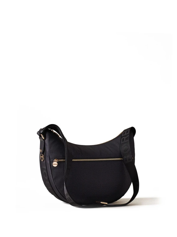 Borsa a tracolla Luna Hobo middle in tessuto Op nero