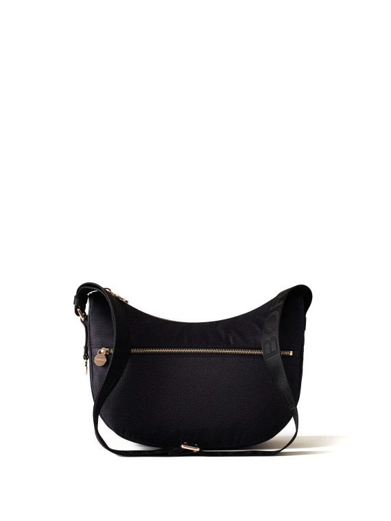 Borsa a tracolla Luna Hobo small in tessuto Op nero