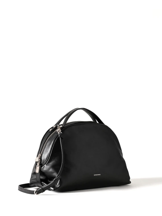 Borsa Bauletto medium nera in pelle con tracolla