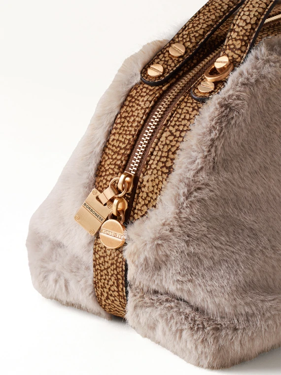 Borsa Bauletto small in faux fur con tracolla