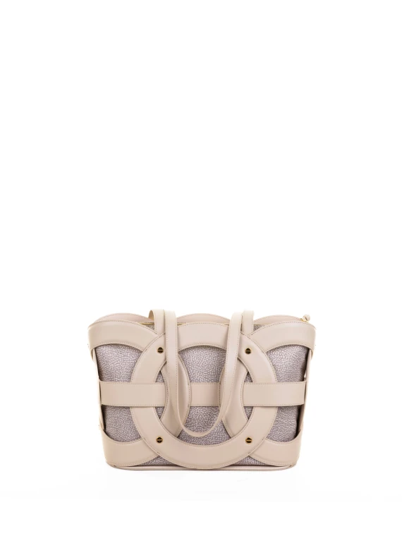 Shopping bag All Around  in tessuto jacquard riciclato e pelle