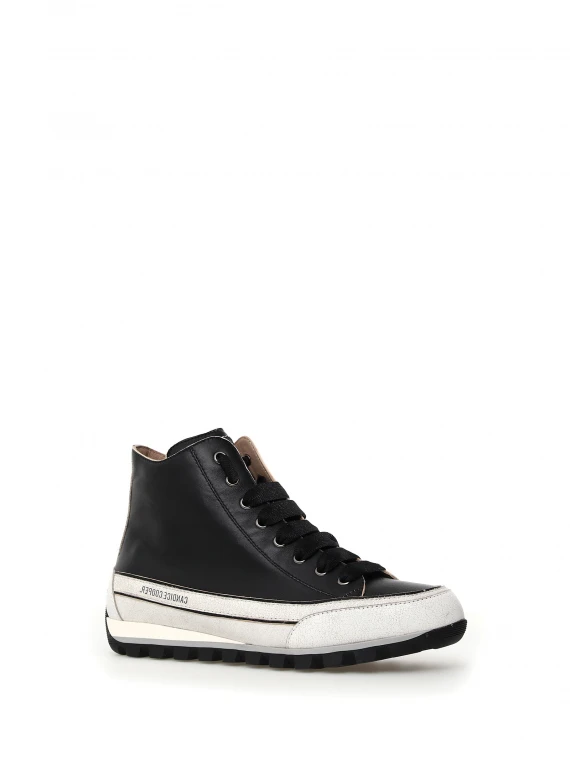 Black nappa leather high-top sneaker