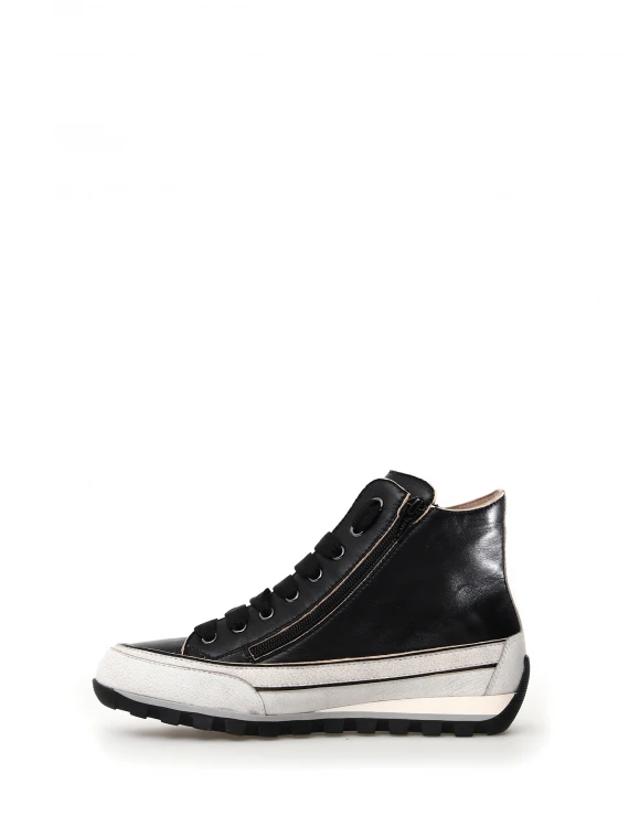 Black nappa leather high-top sneaker