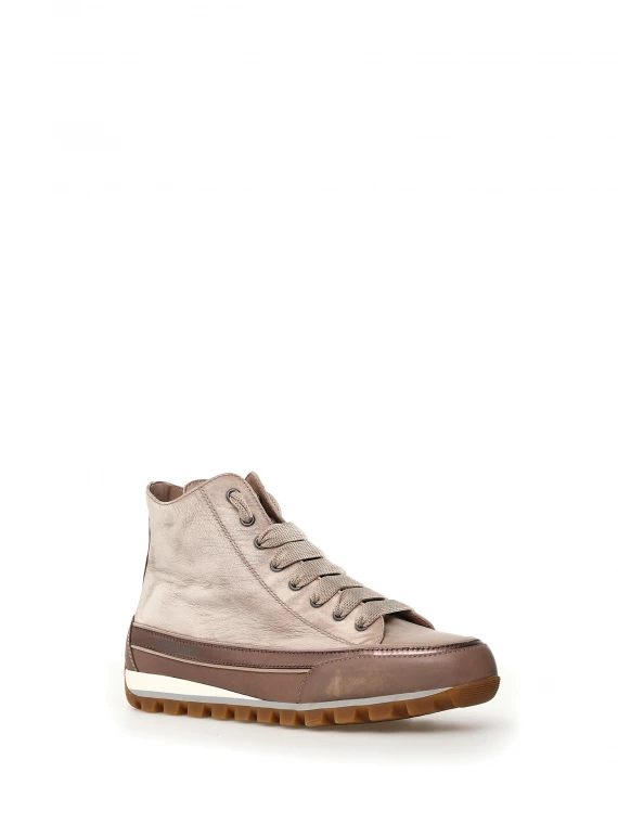 Beige nappa leather high-top sneaker