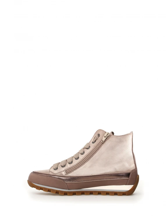 Beige nappa leather high-top sneaker