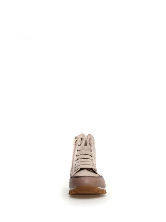 Beige nappa leather high-top sneaker