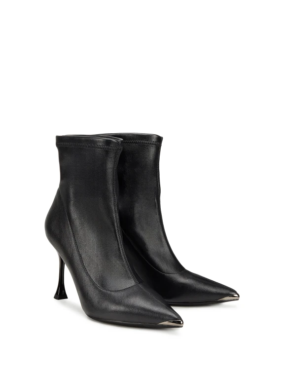 Black leather ankle boot with heel