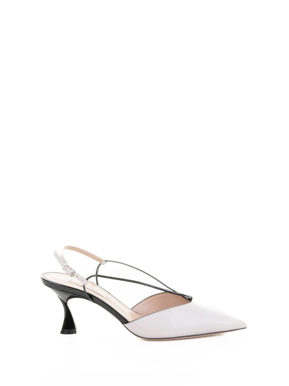 Décolleté slingback bianca in nappa e vernice