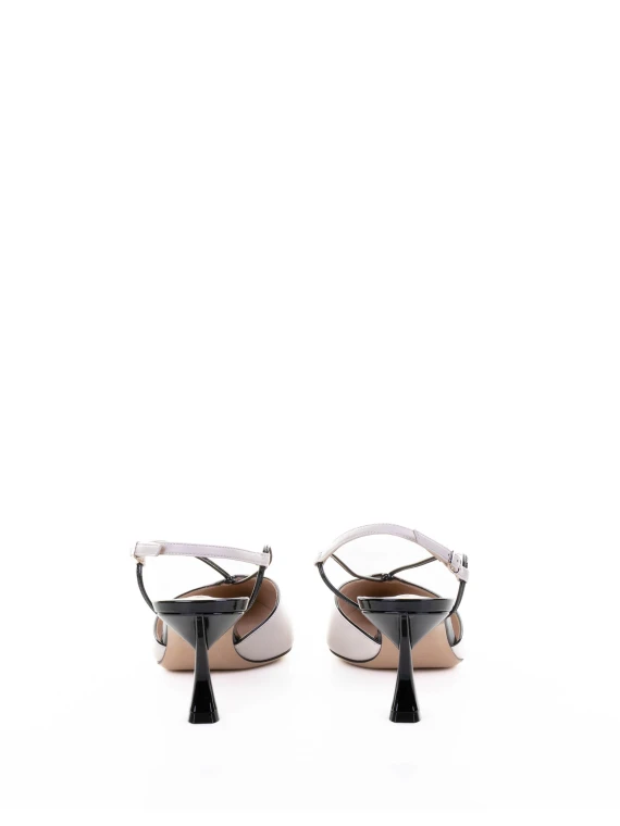 White nappa and patent leather slingback pumps