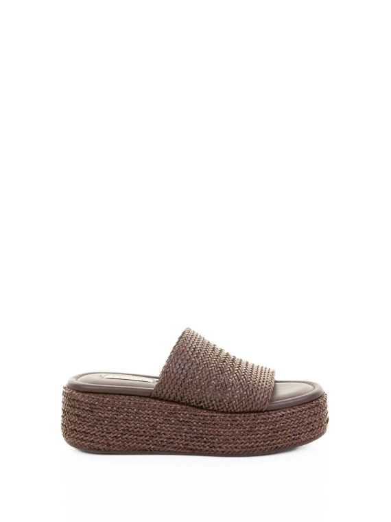 Ciabatta platform marrone in pelle