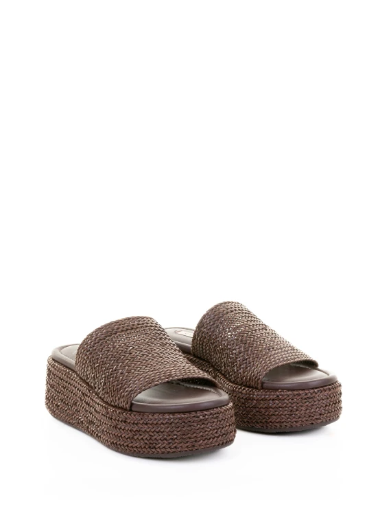 Brown Leather Platform Slipper