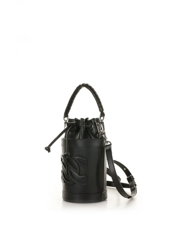 Giulia black leather bucket bag