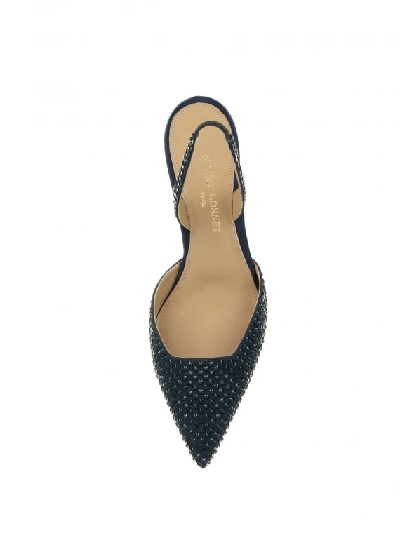 Décolleté slingback in raso con strass