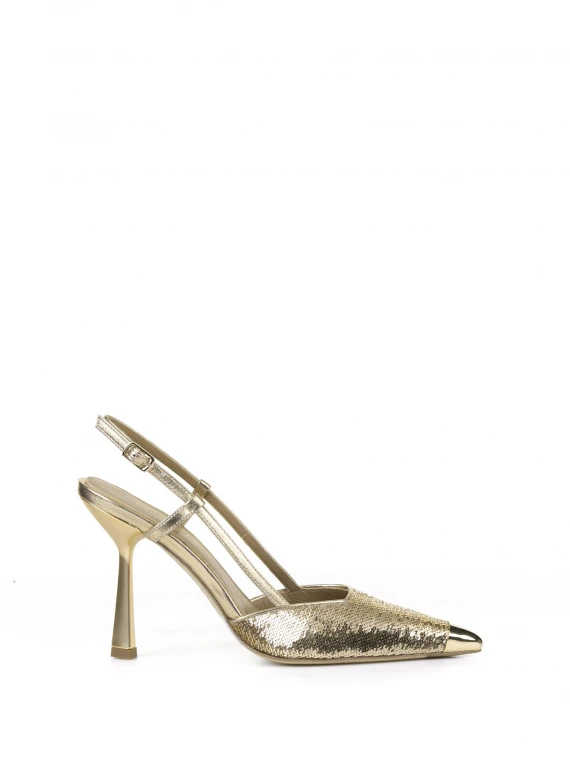 Chanel gold slingback