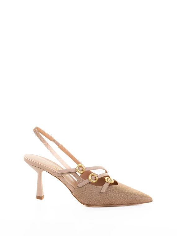 Décolleté slingback crema in pelle