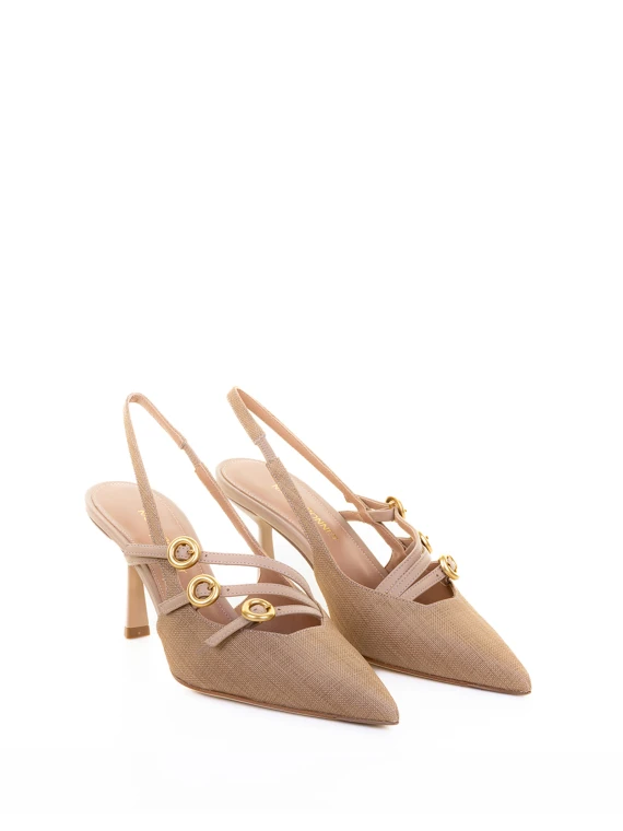 Décolleté slingback crema in pelle