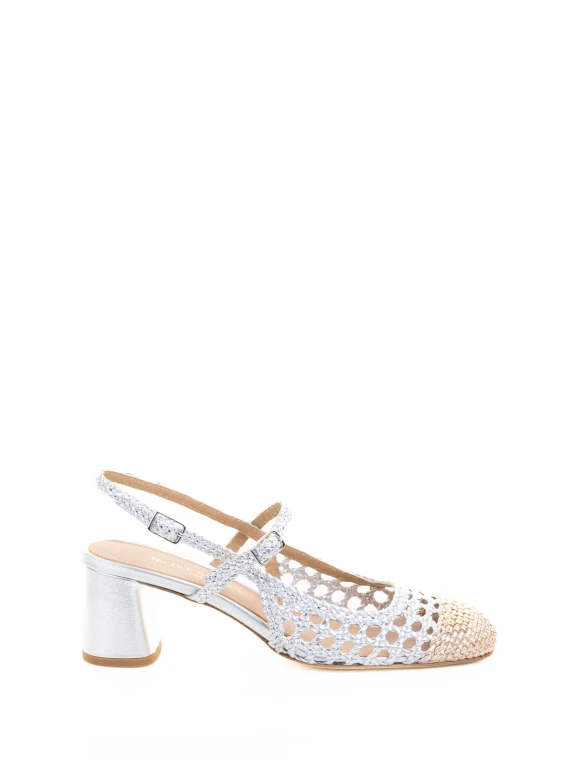 Décolleté slingback bianco traforato in pelle