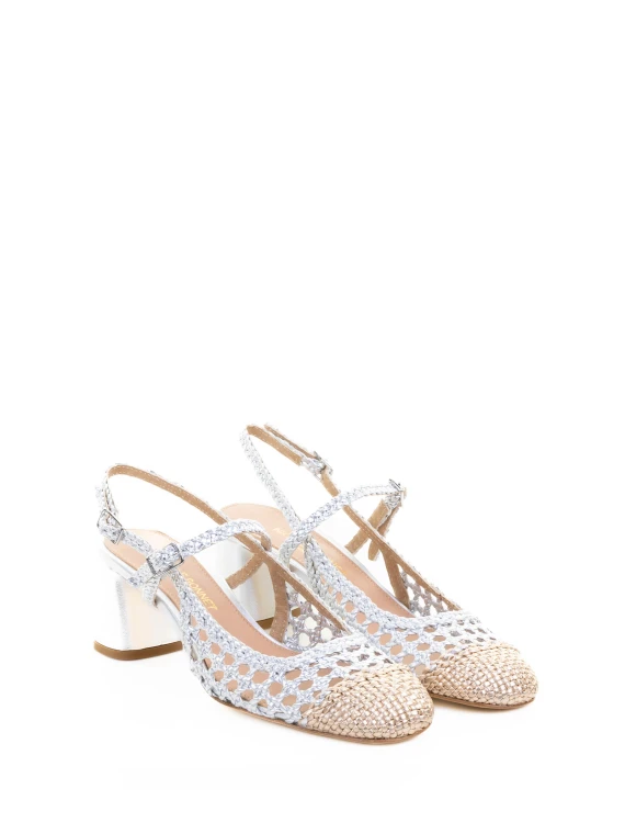 White Perforated Leather Slingback Pump