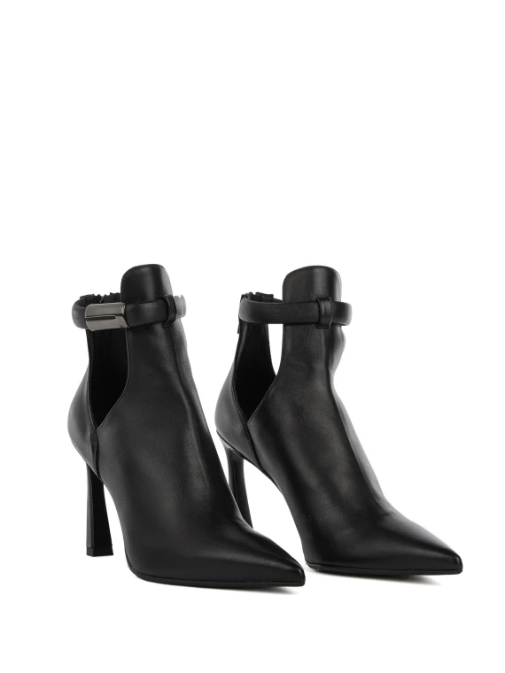 Black ankle boot with leather heel