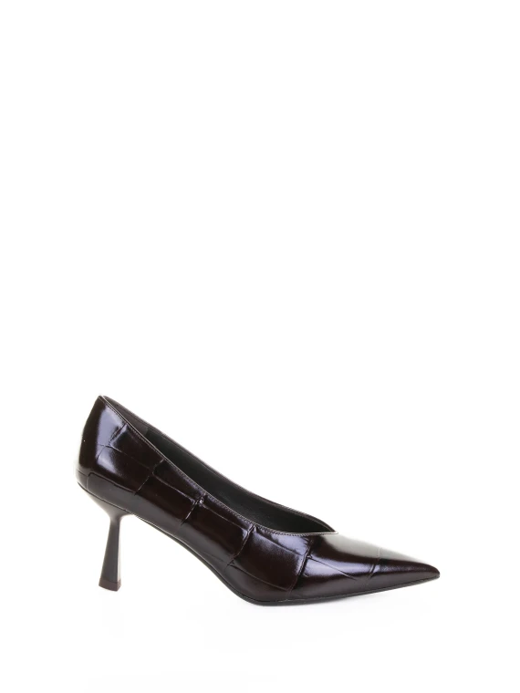 dark brown crocodile print pump