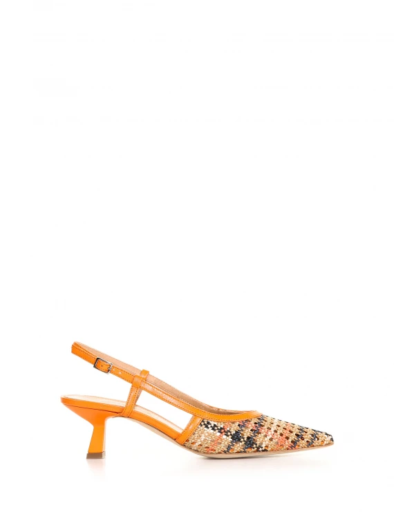 Orange slingback pump in woven leather